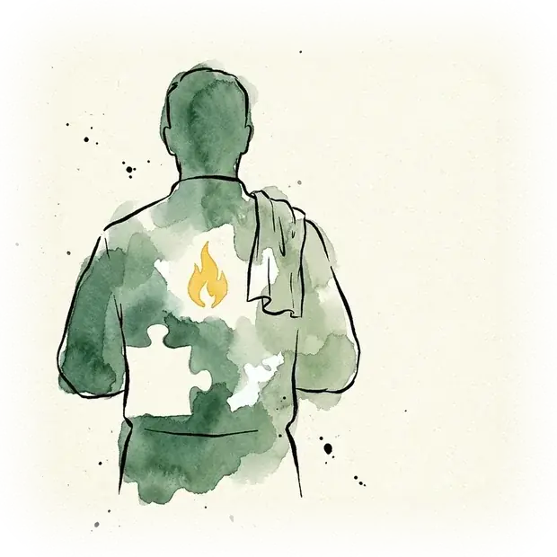 Un cuisinier de dos, une flamme au cœur